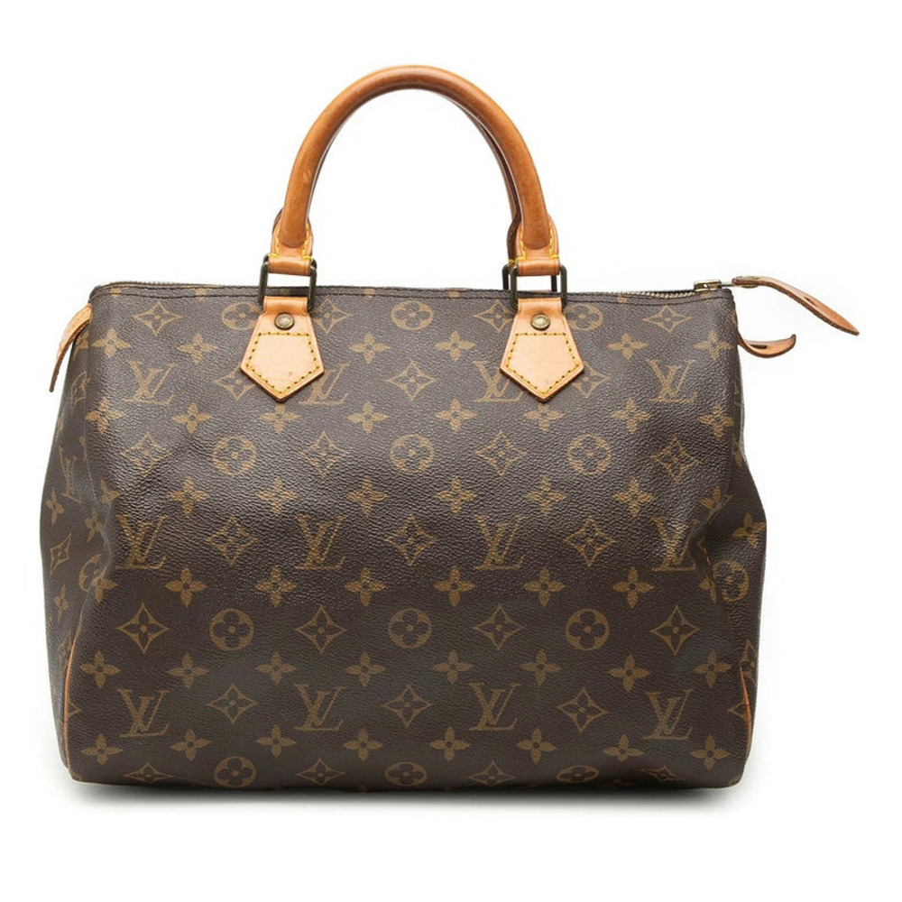 Louis Vuitton Monogram Speedy Handbag Boston Bag Brown Leather
